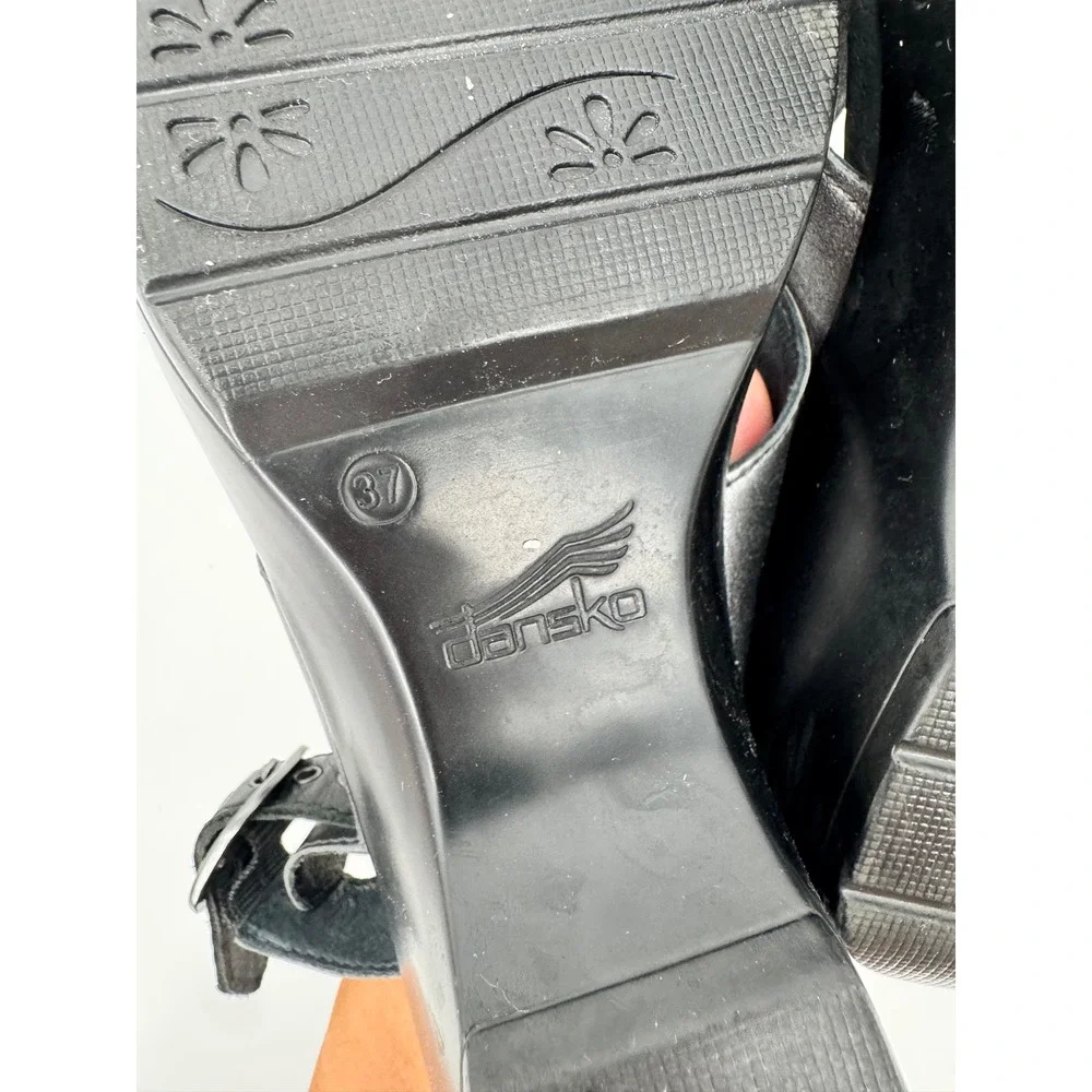 Dansko Sandal Women 37 Silver Metallic Leather Platform Wedge Slingback